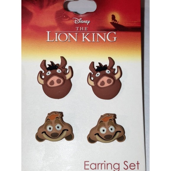 Disney Character The Lion King Movie Brown Timon & Pumbaa Post Earring Set Faces - Picture 7 of 12